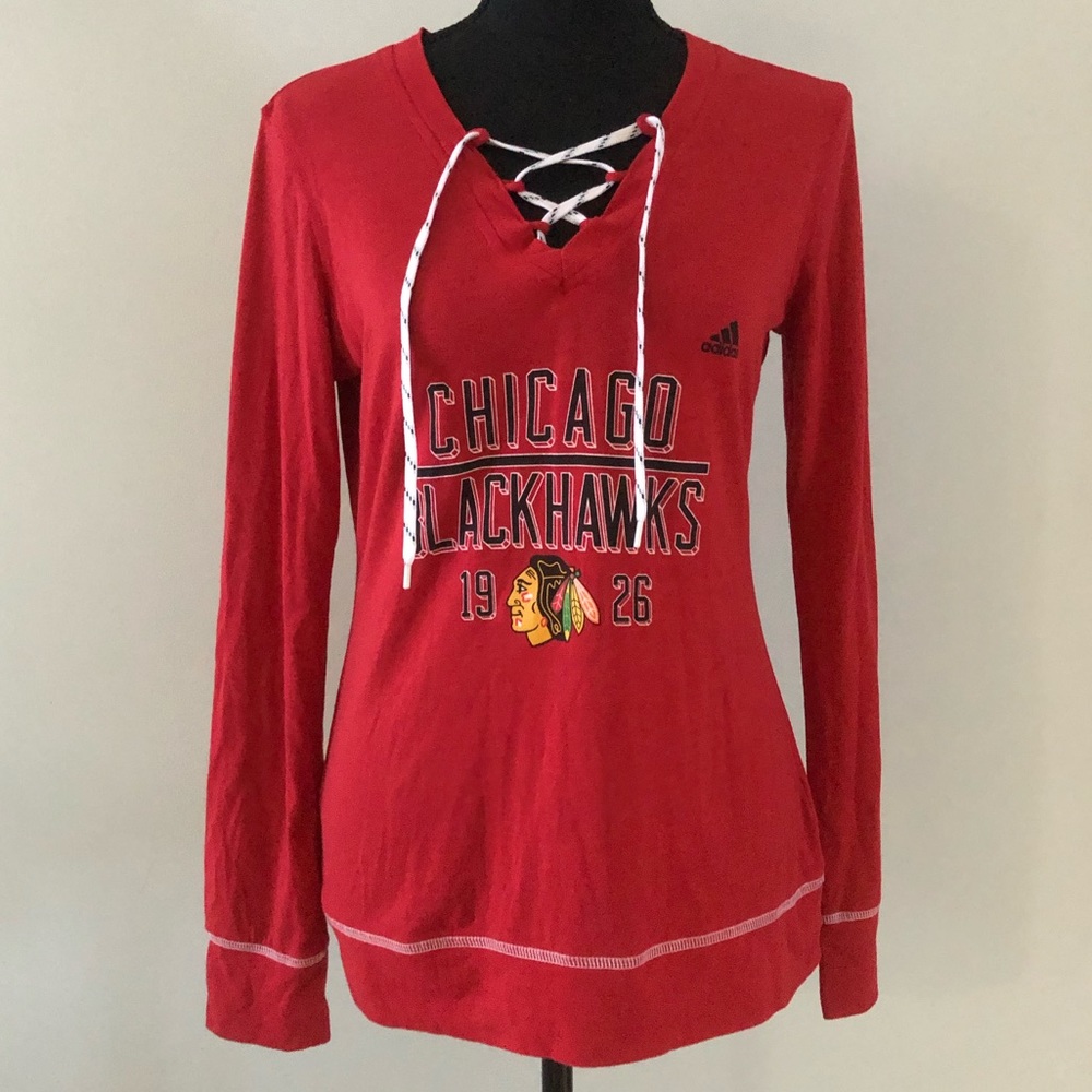 Women’s Adidas Chicago Blackhawks Hooded Lace up long sleeve top size S